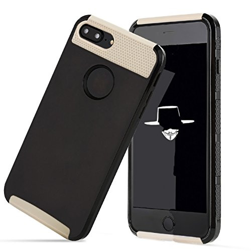 iBarbe Compatible for iPhone 7 Plus Case,iPhone 8 Plus Case, Slim Fit Shell Rubber Hard Plastic Full Protective Anti-Scratch Resistant Cover Case- Black/Gold