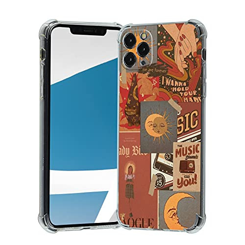 Aesthetic for iPhone 11 Pro Case,Clear Case with Design Boys Girls Teens Women,Red Retro Aesthetic Vogue Moon and Sun Cool Case for iPhone 11 Pro,Soft TPU Cute Trendy Case Cover for Gifts