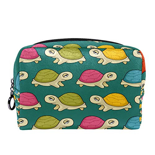 Makeup Bag Portable Travel,Pattern Turtles Cartoon Orange Pink,Cosmetic Bag for Women,Beauty Zipper Makeup Organizer Bag