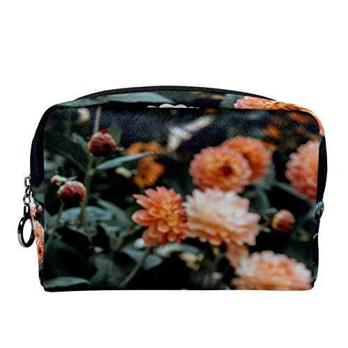 Makeup Bag Portable Travel,Orange Petaled Flowers,Cosmetic Bag for Women,Beauty Zipper Makeup Organizer Bag