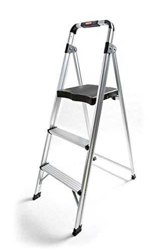 Rubbermaid RM-AUL3G 3-Step Ultra-Light Aluminum Stool with Plastic Top Step, 225 lb Capacity, Silver Finish (Renewed)