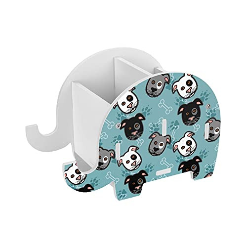 Dog On Blue Elephant Pencil Holder Cell Phone Stand Removable Pen Cup Desk Decor Organizer Box