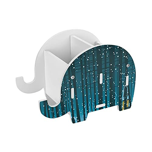 Trees And City Elephant Pencil Holder Cell Phone Stand Removable Pen Cup Desk Decor Organizer Box