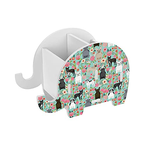 Frenchie Florals Cute French Bulldogss Elephant Pencil Holder Cell Phone Stand Removable Pen Cup Desk Decor Organizer Box