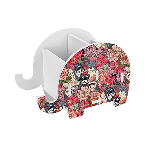Schnauzer Dog Florals Elephant Pencil Holder Cell Phone Stand Removable Pen Cup Desk Decor Organizer Box