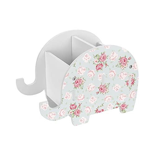 Shabby Chic Rose Elephant Pencil Holder Cell Phone Stand Removable Pen Cup Desk Decor Organizer Box