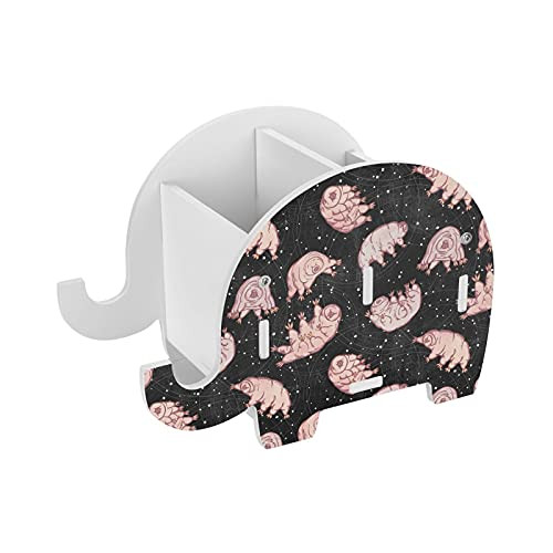 Tardigrades In Space Black Elephant Pencil Holder Cell Phone Stand Removable Pen Cup Desk Decor Organizer Box