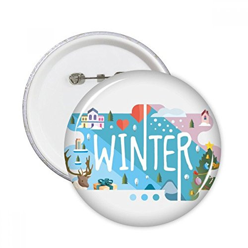 Winter Season Illustration Round Pins Badge Button Emblem Accessory Decoration 5pcs