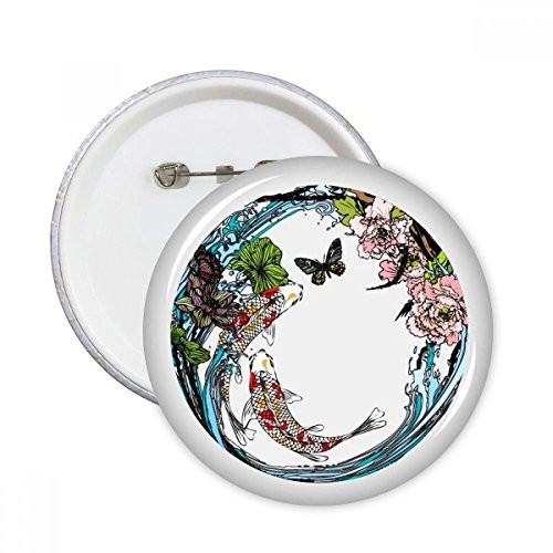 Carp Peony Lotus Pattern Geometry Round Pins Badge Button Emblem Accessory Decoration 5pcs