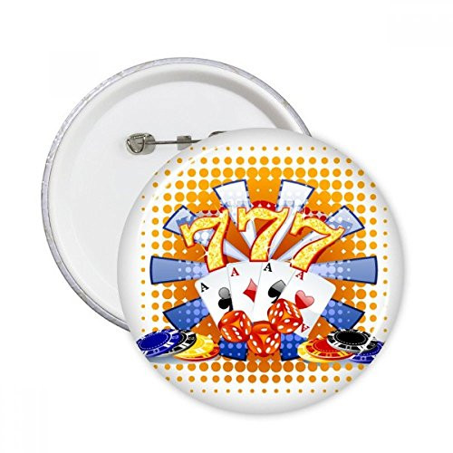 Casino Dice Chips Poker Illustration Round Pins Badge Button Emblem Accessory Decoration 5pcs
