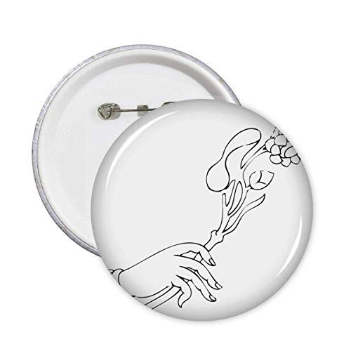 Culture Hand Flower Line Drawing Pattern Pins Badge Button Emblem Accessory Decoration 5pcs
