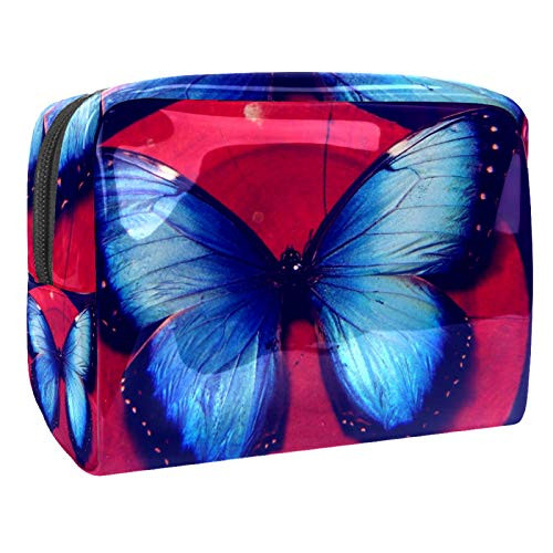 Makeup Bag Blue Butterfly Cosmetic Case Zipper Pouch Water-resistant Travel Cosmetic Organizer for Women and Girls 7.3x3x5.1in