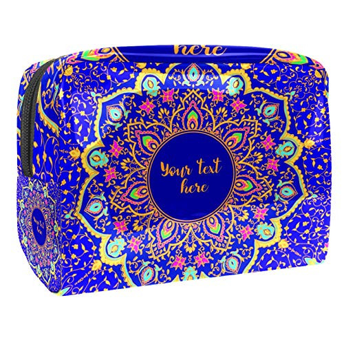 Makeup Bag Blue mandala flower Cosmetic Case Zipper Pouch Water-resistant Travel Cosmetic Organizer for Women and Girls 7.3x3x5.1in