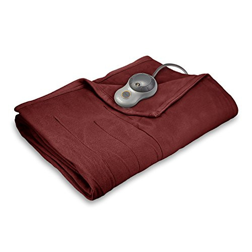 Sunbeam Heated Blanket | 10 Heat Settings, Quilted Fleece, Garnet, Twin