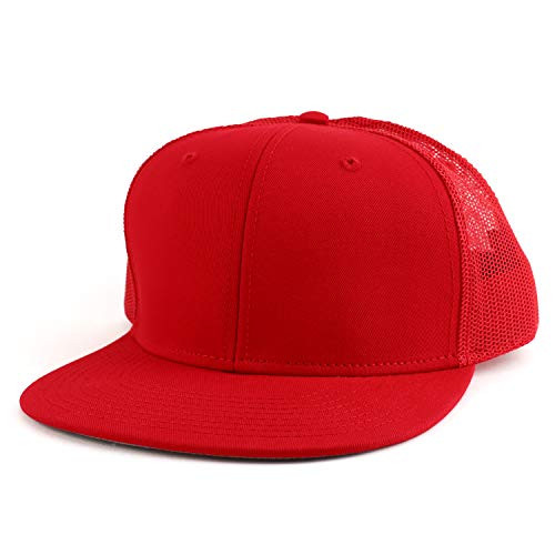 Armycrew Oversize XXL Blank Flatbill Mesh Snapback Cap - Red - 2XL