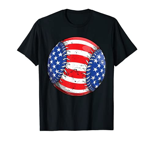 Baseball American Flag 4th of July T shirt Kids Boys Gifts T-Shirt
