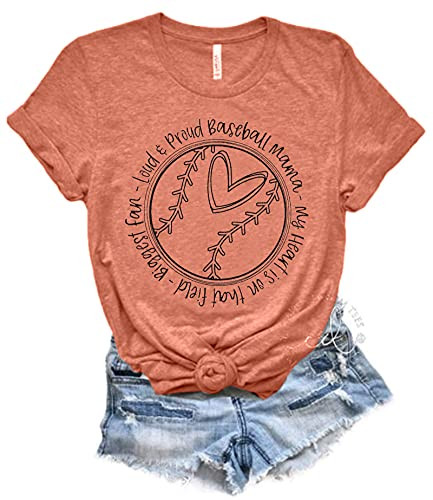 EGELEXY Baseball Mama T Shirt Women Funny Letter Print Cute Graphic Mom Tops Tees Casual Short Sleeve Shirts Top -Orange, Large, l-