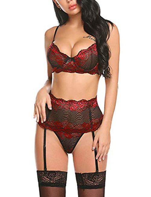 Avidlove Sexy Bra Lingerie Set for Women Lace Bralette Panty Set Sexy Babydoll Bodysuits -Red,L- Avidlove Sexy Bra Lingerie Set for Women Lace Bralette Panty Set Sexy Babydoll Bodysuits -Red,L-