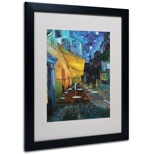 Vincent Van Gogh Cafe Terrace Framed Matted Canvas Art, 16 by 20-Inch, Black