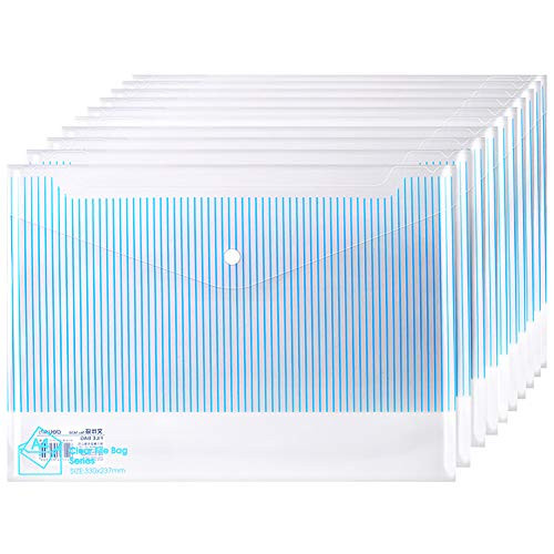 Z·Bling 10 Pcs Plastic Wallets Folders,A4 Clear Folders Document Folders Plastic Pockets Popper Pocket Wallet with Button for School Office Homework Travel Storage Bags