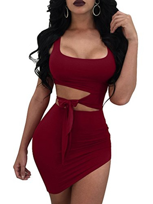 GOBLES Womens Sexy Bodycon Cut Out Sleeveless Outfit Mini Club Tank Dress WineRed GOBLES Womens Sexy Bodycon Cut Out Sleeveless Outfit Mini Club Tank Dress WineRed