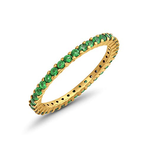Blue Apple Co. Full Eternity Stackable Wedding Band Ring Yellow Tone Simulated Green Emerald Cubic Zirconia 925 Sterling Silver Size-5
