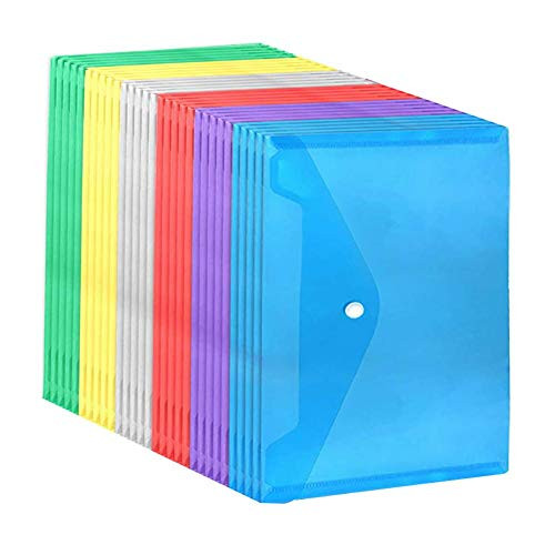 Redpool 30pcsA4 Button File Bag,Plastic Clear Document Folders Project Pockets,Plastic Envelopes Poly Envelopes with Snap Button for Document Stationery Tools Organization