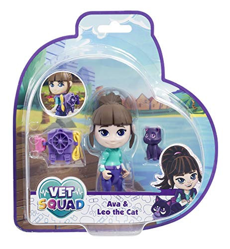 Vet Squad Vet Pet Assortment-Ava  and  Leo The Cat, 3 Inch Articulated Vet Figure with pet and Accessories