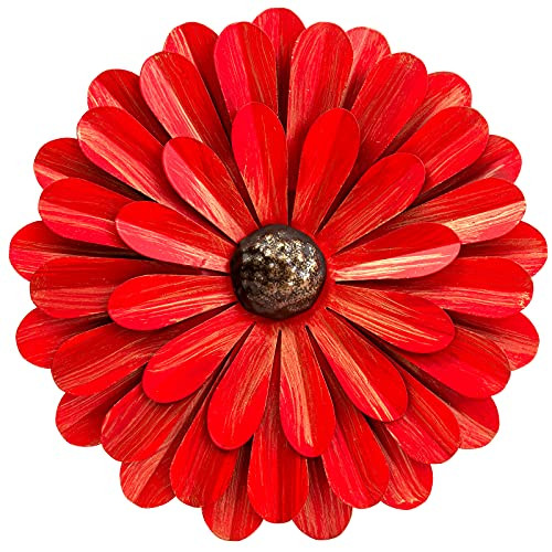 EASICUTI Red Metal Flowers Wall Decor Metal Wall Art Decorations Hanging for Indoor Outdoor Home Bathroom Kitchen Room Bedroom Living Room Garden Patio Porch 12 Inch EASICUTI Red Metal Flowers Wall Decor Metal Wall Art Decorations Hanging for Indoor Outdoor Home Bathroom Kitchen Room Bedroom Living Room Garden Patio Porch 12 Inch