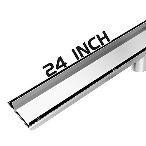 Ushower Linear Shower Floor Drain 24 inch, Stainless Steel Trough Drain with Tile Insert Cover, Brushed Nickel Shower Drain for Bathroom