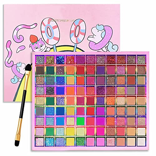 KXAMELIE 99 Colors Rainbow Eyeshadow Palette Professional Eye Makeup Kit Highly Pigmented Shimmer Glitter Matte Eye Shadow Makeup Pallet Powder Colorful Neon Eyeshadow Palette Gift Set with Brush