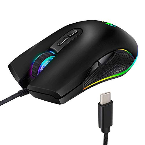 Gaming Mouse, Type C Fast Charging Port Wired Mouse Ergonomic Office Mice with RGB Backlit 3200 DPI 7 Buttons, for MacBook Pro MacBook 12 Desktop Laptop PC -USB C Port-
