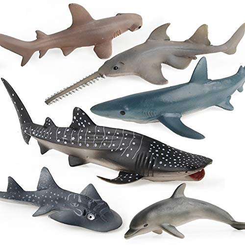 KEYUM 6 Pack Ocean Animal Figurines, Plastic Sea Creature Animal Figures Cake Topper Realistic Marine Bath Pool Toy Set Include Shark Whale Dolphin Toy KEYUM 6 Pack Ocean Animal Figurines, Plastic Sea Creature Animal Figures Cake Topper Realistic Marine Bath Pool Toy Set Include Shark Whale Dolphin Toy
