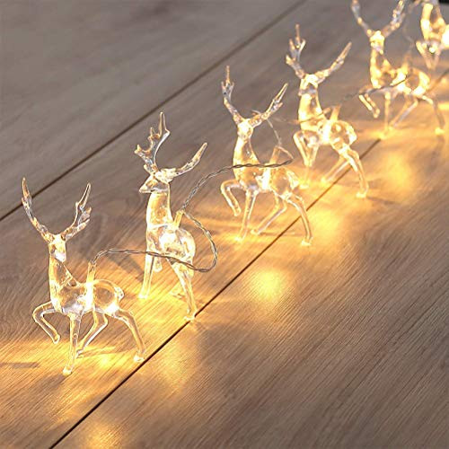 zuoshini Christmas Lights Reindeer String Lights, Fairy Lights Battery Operated LED Battery Operated Christmas String Lights 10 LED String Lights Bedroom Decorations