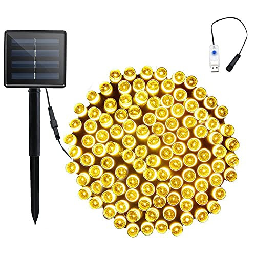 Lalapao Solar String Lights 72ft 200LED 8 Modes Outdoor Lighting Solar/USB Powered Christmas Lights Waterproof Starry Fairy Lights for Patio Lawn Garden Home Wedding Xmas Party Tree Decor -Warm White-