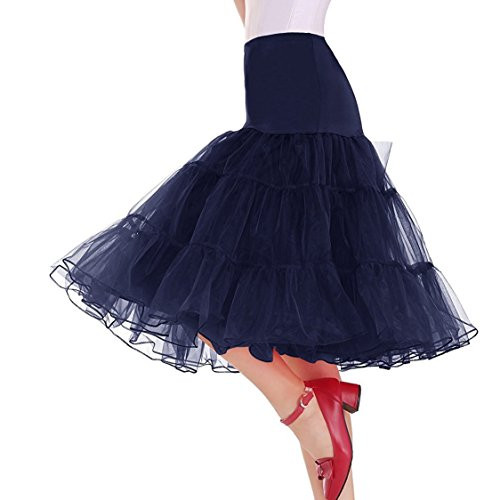 Plus Size Vintage Rockabilly Skirt Women's 50s Petticoat Crinoline Underskirt Navy