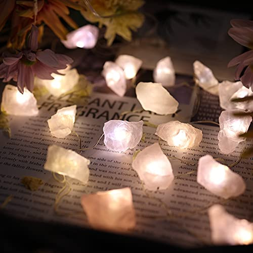 Clear Rose Quartz Pale Pink Crystal Decorative Lights Genuine Raw Stone Color Changing 8.5ft 20 LEDs USB or Battery Operated with Remote for Bedroom Summer Mothers Day Nature Ornaments Wedding Decor