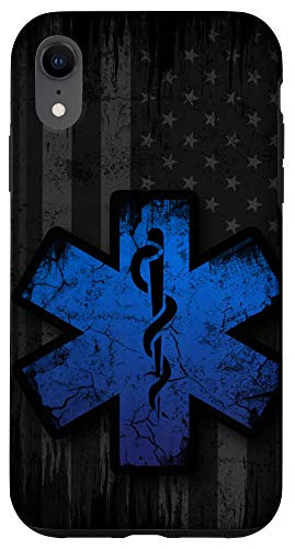 iPhone XR Vintage EMS EMT Usa Flag Blue Distressed American Paramedic Case