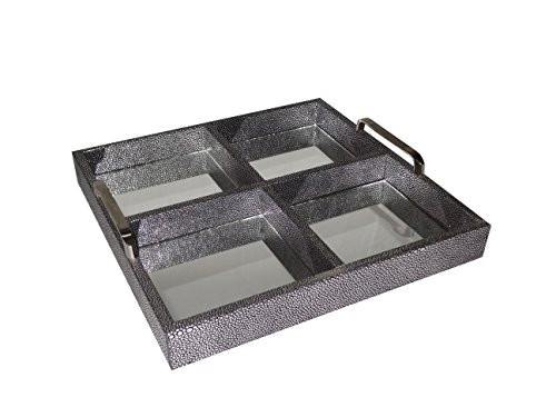 Cheung's FP-4434B Chagrin Compartment Tray With Chrome Handle| Silver