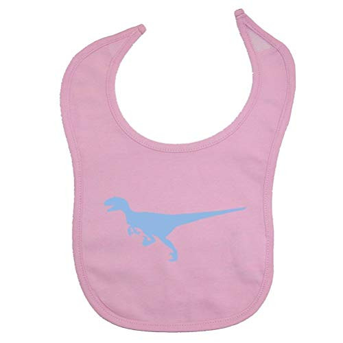 Mashed Clothing Velociraptor Dino -Lt. Blue- Cotton Baby Bib -Pink-