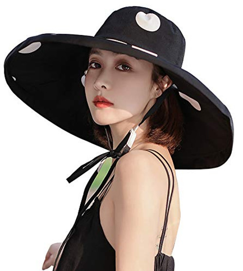Women's Sun Hat Packable Reversible Bucket Hat UV Sun Protection Wide Brim Summer Beach Cap -One Side-Dot Black- Women's Sun Hat Packable Reversible Bucket Hat UV Sun Protection Wide Brim Summer Beach Cap -One Side-Dot Black-