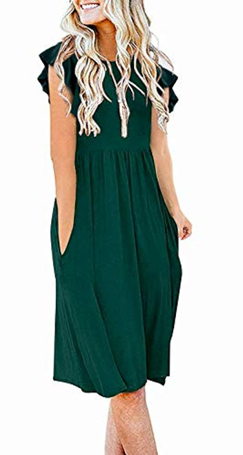 Womens Crewneck Cap Sleeve Pocket Casual Midi Swing Dresses Empire Waist Pleated Puffy Wedding Long Sundress Green L Womens Crewneck Cap Sleeve Pocket Casual Midi Swing Dresses Empire Waist Pleated Puffy Wedding Long Sundress Green L