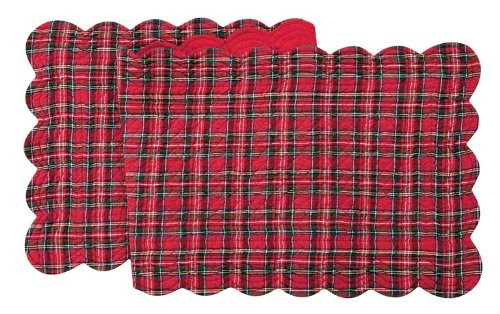 C&F Home 14x70 Quilted Christmas Scallop Edge Table Runner, Red Plaid