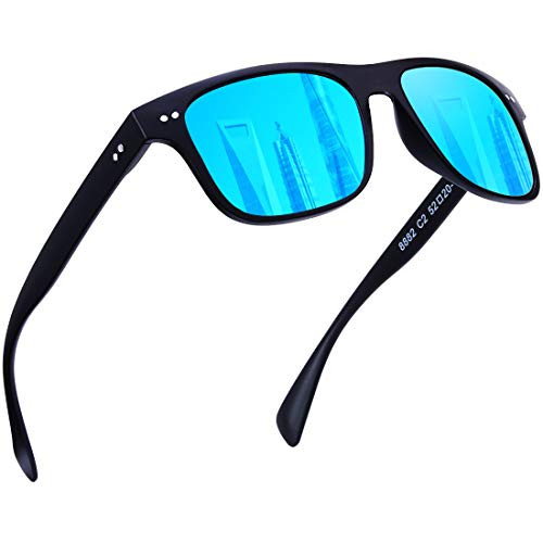 BRUWEN Mens Womens Sunglasses Polarized Uv400 Protection, Fashion Driving Square Style Blue Mirrored Sunglasses for Women Men, designer Cute Sunglasses.