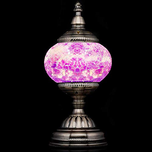 Mosaic Lamp-Handmade Turkish Mosaic Table Lamp with Mosaic Lantern,Bronze Base,Unique Table Lamp for Room Decoration(Purple)