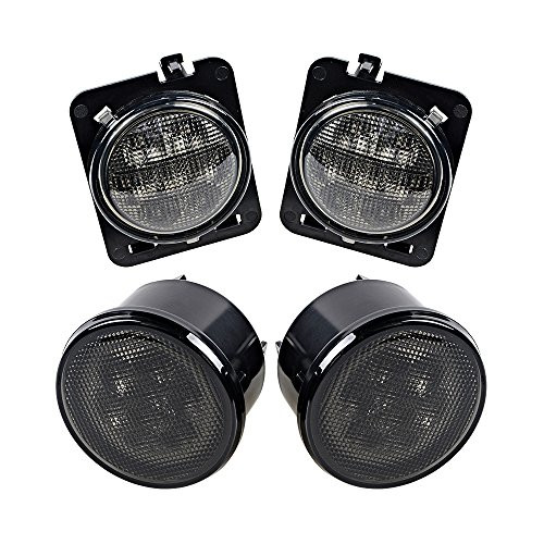 Smoke Lens Amber LED Front Replacement Turn Signal Light & Fender Side Marker Light Assembly for 2007-2017 Jeep Wrangler JK JKU