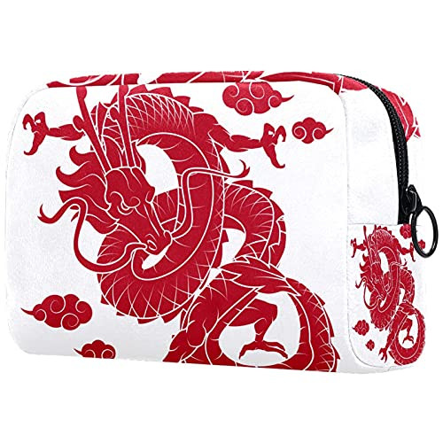 Makeup Bag Chinese Red Dragon Cosmetic Case Zipper Pouch Portable Travel Cosmetic Organizer for Women and Girls 7.3x3x5.1in