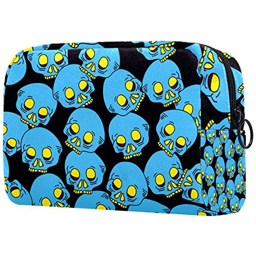 Makeup Bag Blue Sugar Skull Cosmetic Case Zipper Pouch Portable Travel Cosmetic Organizer for Women and Girls 7.3x3x5.1in