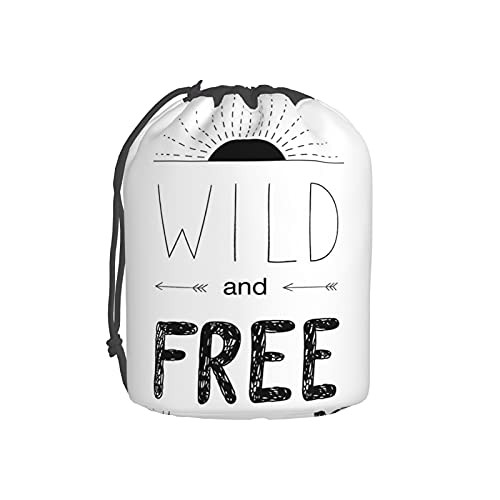 WAIWEI Portable Drawstring Makeup Bags Toiletry Cosmetic Travel Organizer Bag Abstract Hand Drawn Rising Sun Figure Arrows Wild Free Forest Sketch Art Design Barrel Shaped Storage Bag