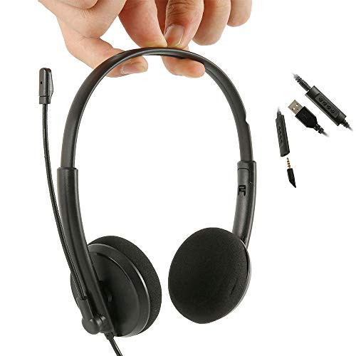 LanEXpore USB Headset Computer Headset with Noise Cancelling Microphone Wired Headphones Business Headset for Laptop PC Headset Business Call Center Control with Mute Skype Chat Office Headset